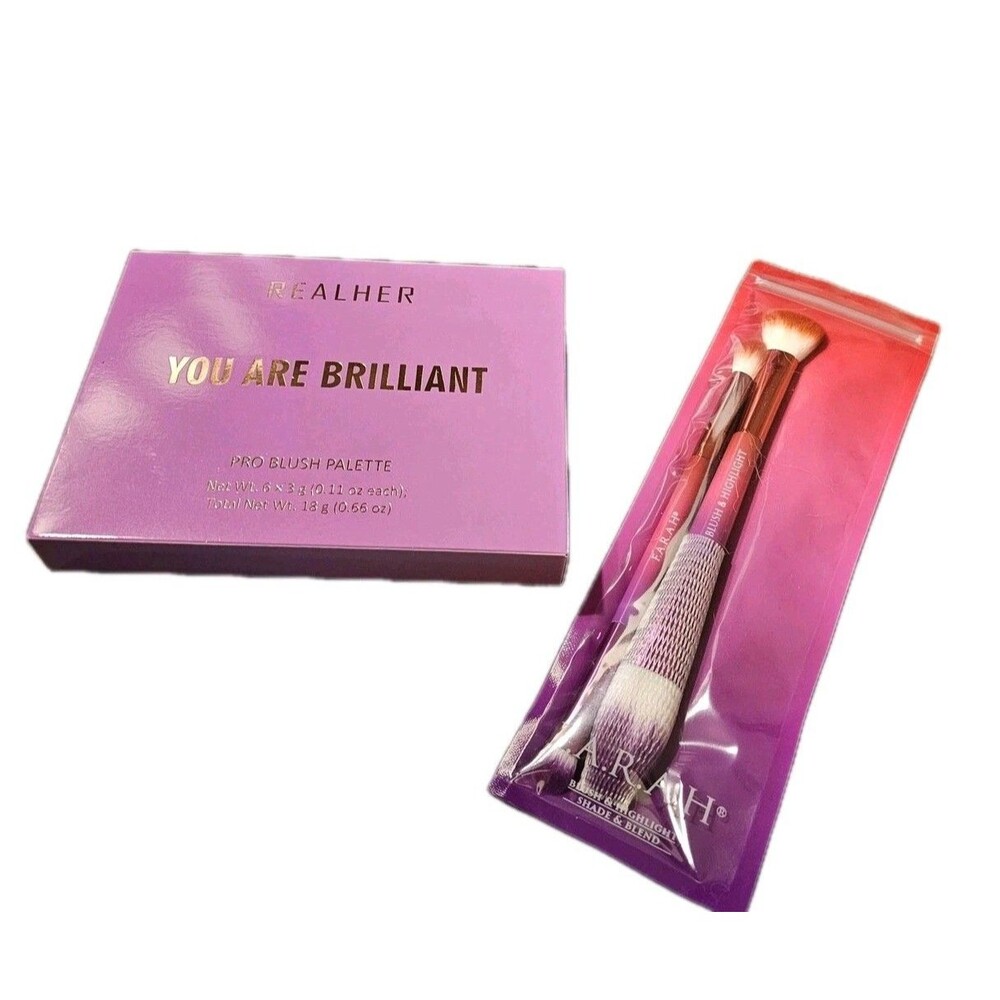 Realher You Are Brilliant Pro Blush 6 Pan Palette&2 Double End Blush/Blend Brush